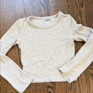 Zara Beige Long Sleeve Crop Top, small